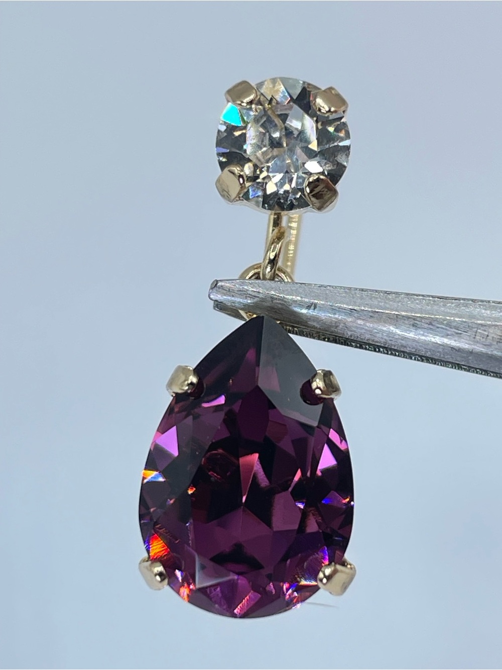 Amethyst Purple Crystal Teardrop Gold Plated Dangle Earrings Elegant Statement